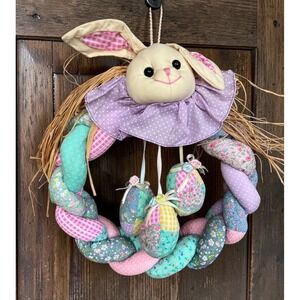 VTG 90s ABC Distributing Easter Bunny Patchwork Wreath Pastel Eggs NOS 13"